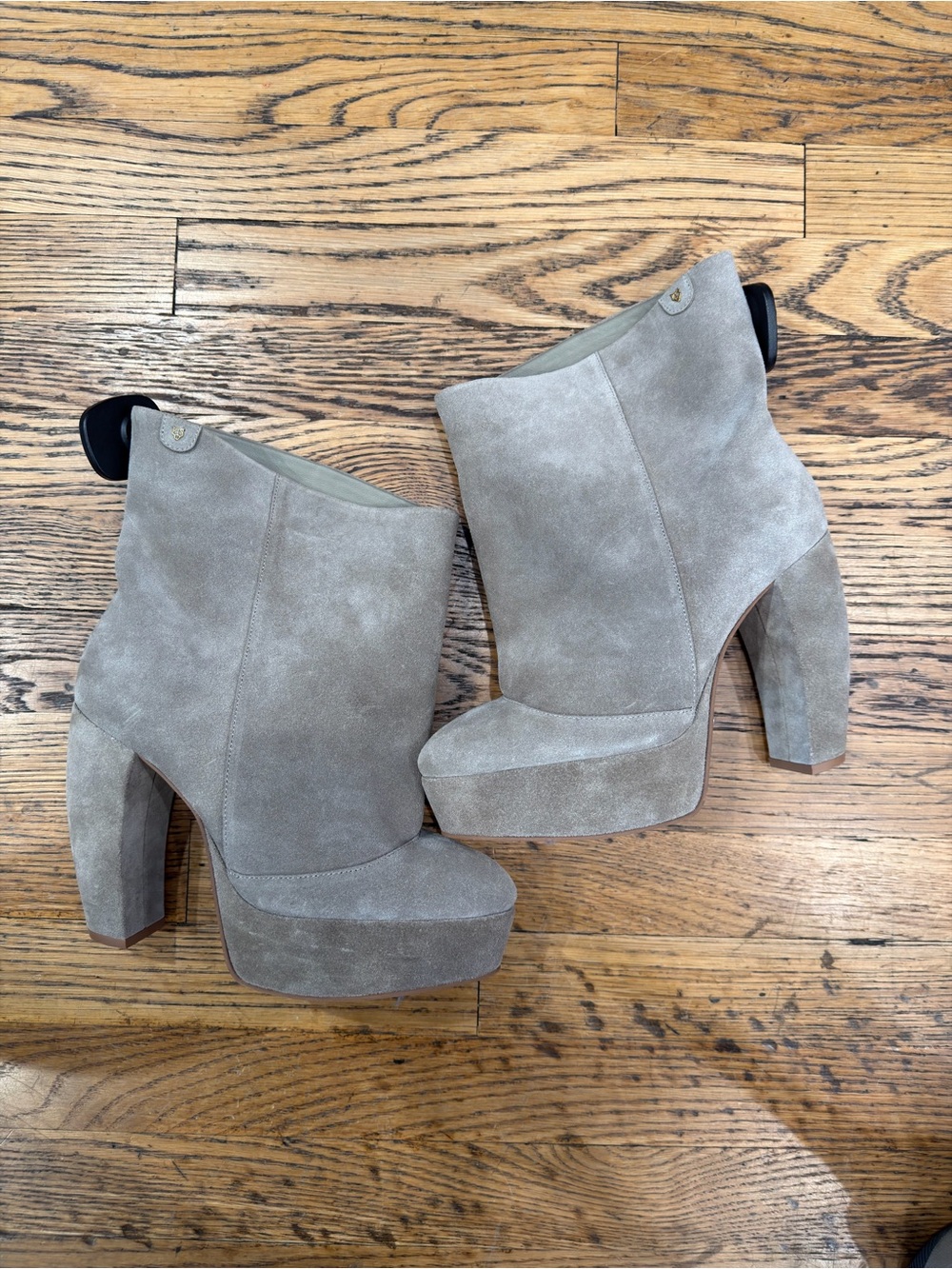 Naked Wolfe Taupe Suede Platform Ankle Boots